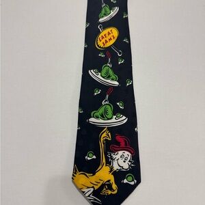 Dr. Seuss Black Tie with Green Eggs and Ham Design 100%Silk